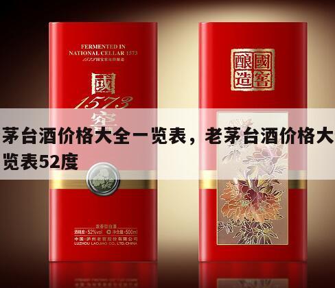 老茅台酒价格大全一览表，老茅台酒价格大全一览表52度